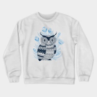 Blue owl with flowers Crewneck Sweatshirt